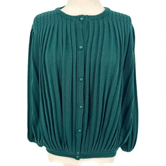 Castle of Ireland Emerald Green Ribbed Button Front Cardigan Sweater Size‎ L - Picture 2 of 9